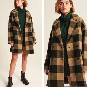 Abercrombie & Fitch checker wool-blend coat in tan and black SIZE MEDIUM